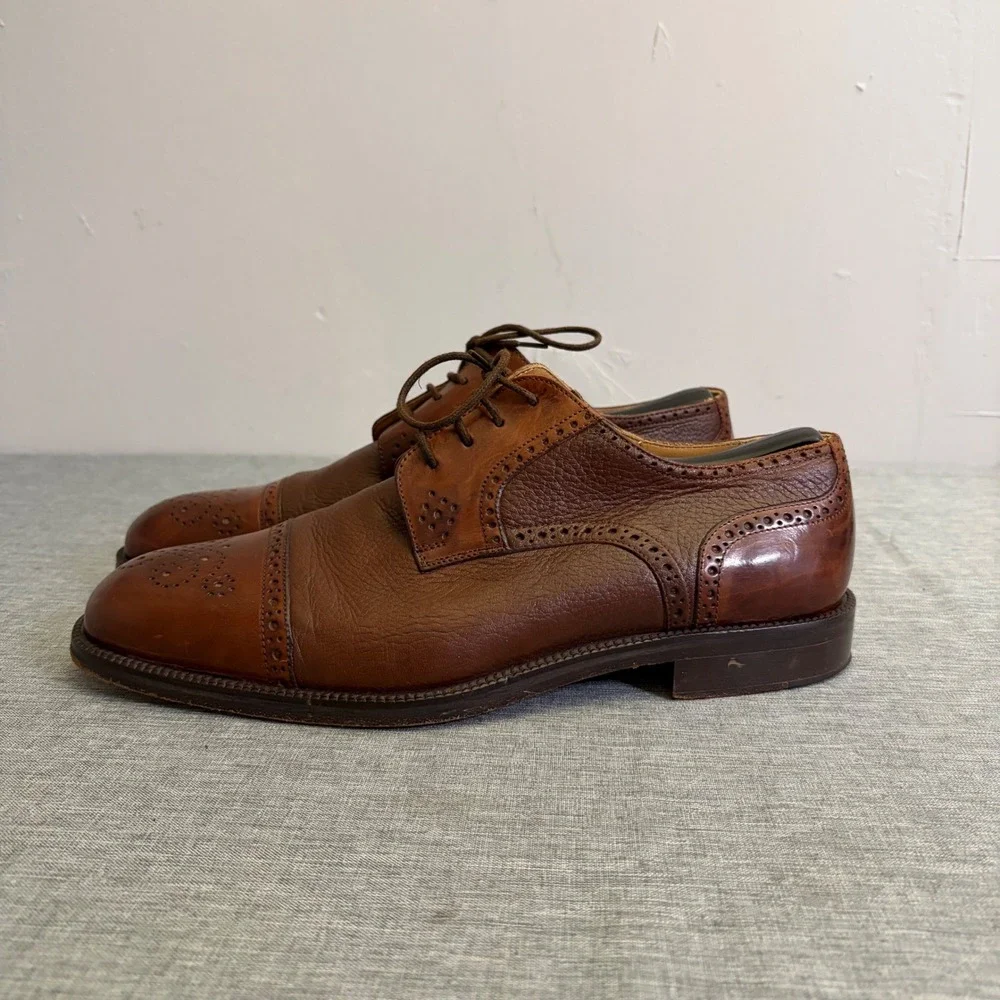 Johnston & Murphy Dress Shoes Mens 10 Brown‎ Cellini Cap Toe Brogue Oxfords